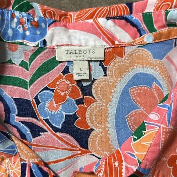 TALBOTS L Marvelous Floral Long Sleeve Modern Classic Cotton Shirt - Picture 10 of 11